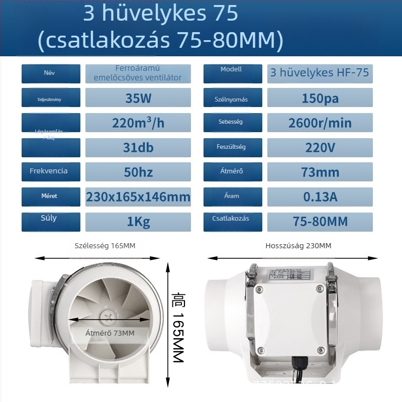 Konyha és mosdó csatornás ventilátor — csendes, nagy teljesítményű kivezető ventilátor ipari szellőztetéshez