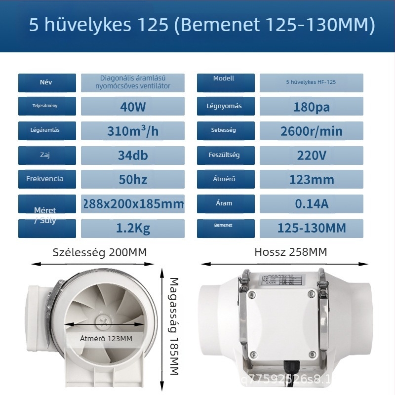 Konyha és mosdó csatornás ventilátor — csendes, nagy teljesítményű kivezető ventilátor ipari szellőztetéshez