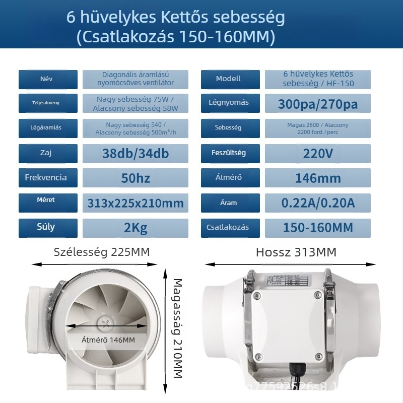 Konyha és mosdó csatornás ventilátor — csendes, nagy teljesítményű kivezető ventilátor ipari szellőztetéshez