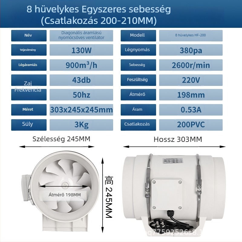 Konyha és mosdó csatornás ventilátor — csendes, nagy teljesítményű kivezető ventilátor ipari szellőztetéshez