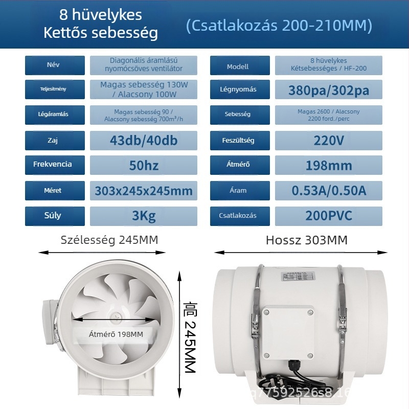 Konyha és mosdó csatornás ventilátor — csendes, nagy teljesítményű kivezető ventilátor ipari szellőztetéshez