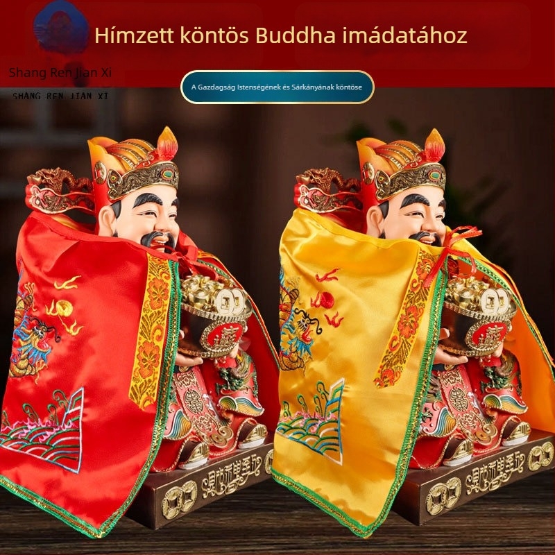 Gazdagság istenének szobra köpeny és sárkányköntös