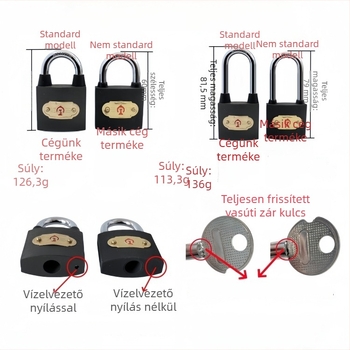 Xintianer vasúti lakat 38 mm, acél biztonsági zár univerzális kulccsal, modell XTE-TLS38mm