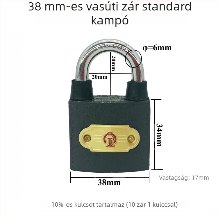 Xintianer vasúti lakat 38 mm, acél biztonsági zár univerzális kulccsal, modell XTE-TLS38mm