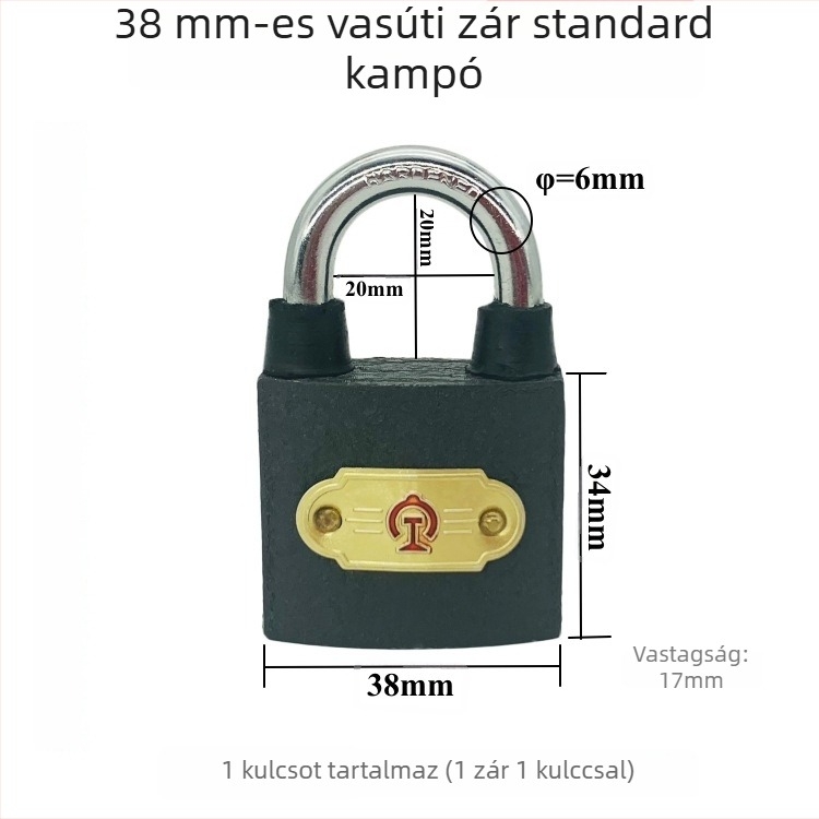 Xintianer vasúti lakat 38 mm, acél biztonsági zár univerzális kulccsal, modell XTE-TLS38mm