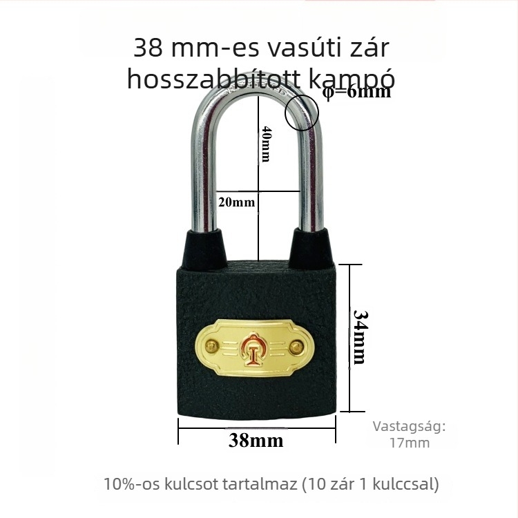 Xintianer vasúti lakat 38 mm, acél biztonsági zár univerzális kulccsal, modell XTE-TLS38mm