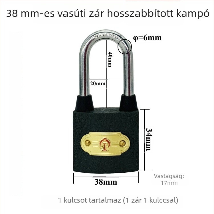 Xintianer vasúti lakat 38 mm, acél biztonsági zár univerzális kulccsal, modell XTE-TLS38mm