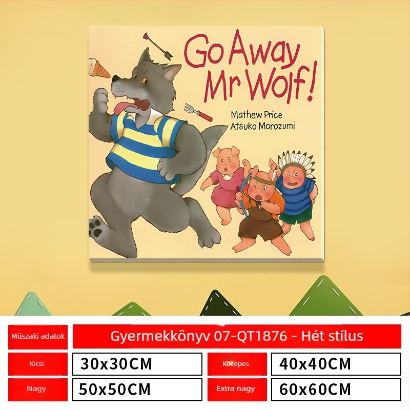 Angol képeskönyvtár falmatrica – óvoda, olvasó sarok az osztályban, modern minimalista 3D geometriai mintázat, PVC