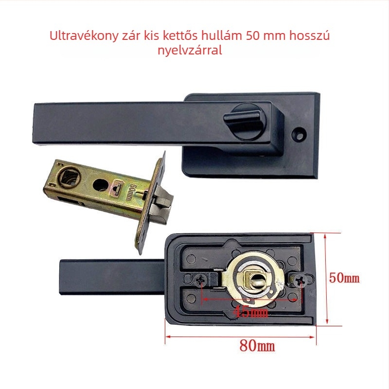 Menghong fekete ajtózár és kilincs üvegajtóhoz, ultra-szűk keret, profil 16/18