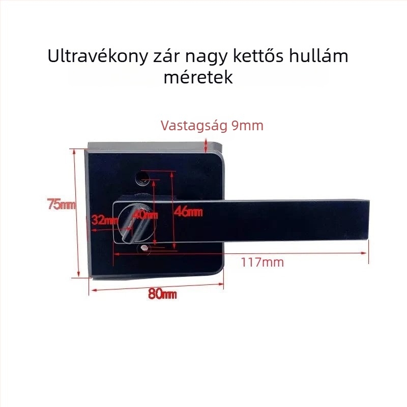 Menghong fekete ajtózár és kilincs üvegajtóhoz, ultra-szűk keret, profil 16/18
