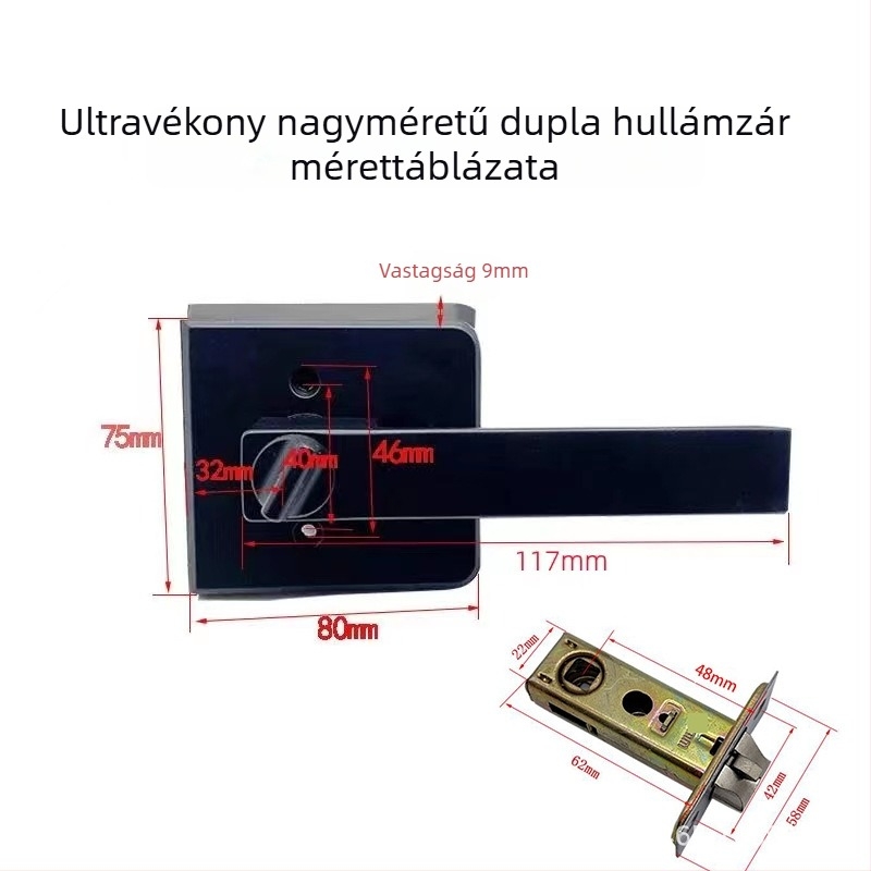 Menghong fekete ajtózár és kilincs üvegajtóhoz, ultra-szűk keret, profil 16/18