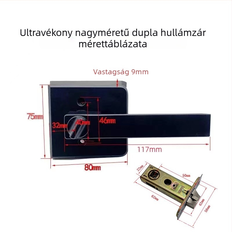 Menghong fekete ajtózár és kilincs üvegajtóhoz, ultra-szűk keret, profil 16/18