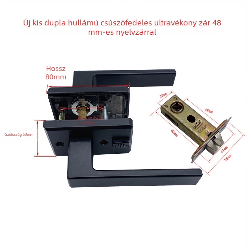 Menghong fekete ajtózár és kilincs üvegajtóhoz, ultra-szűk keret, profil 16/18