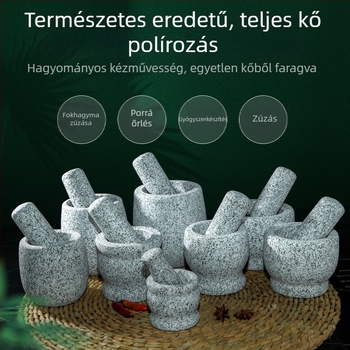 Granitból készített fokhagymaprés és mozsár, konyhai készlet