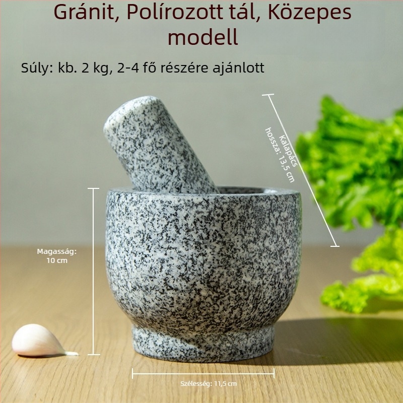 Granitból készített fokhagymaprés és mozsár, konyhai készlet