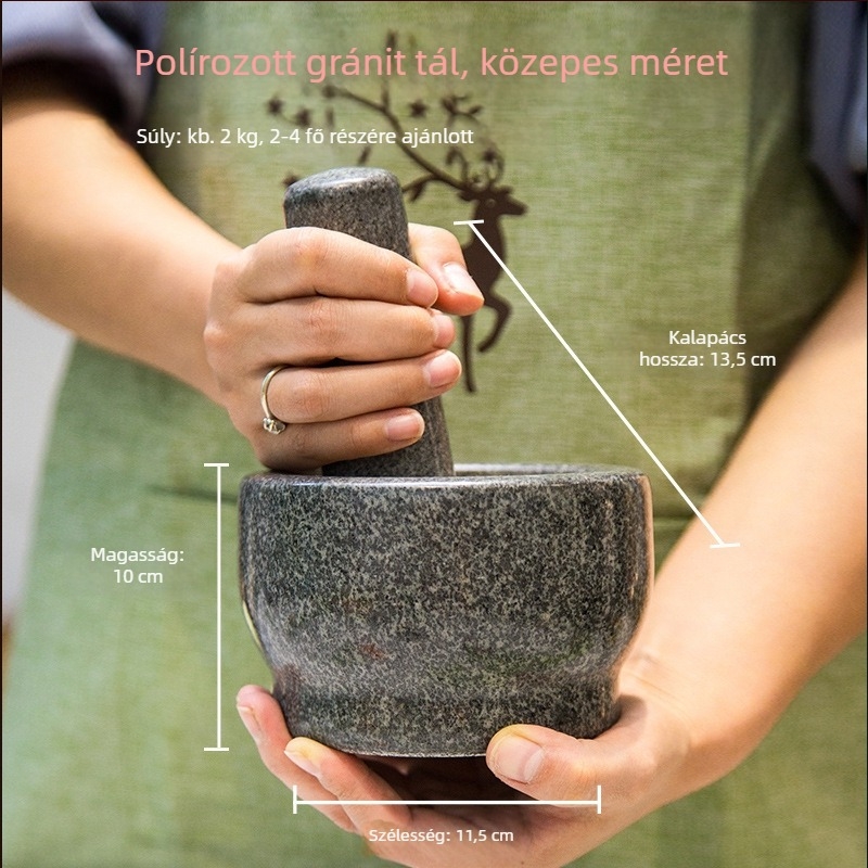 Granitból készített fokhagymaprés és mozsár, konyhai készlet