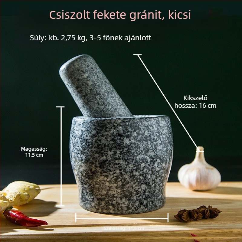 Granitból készített fokhagymaprés és mozsár, konyhai készlet