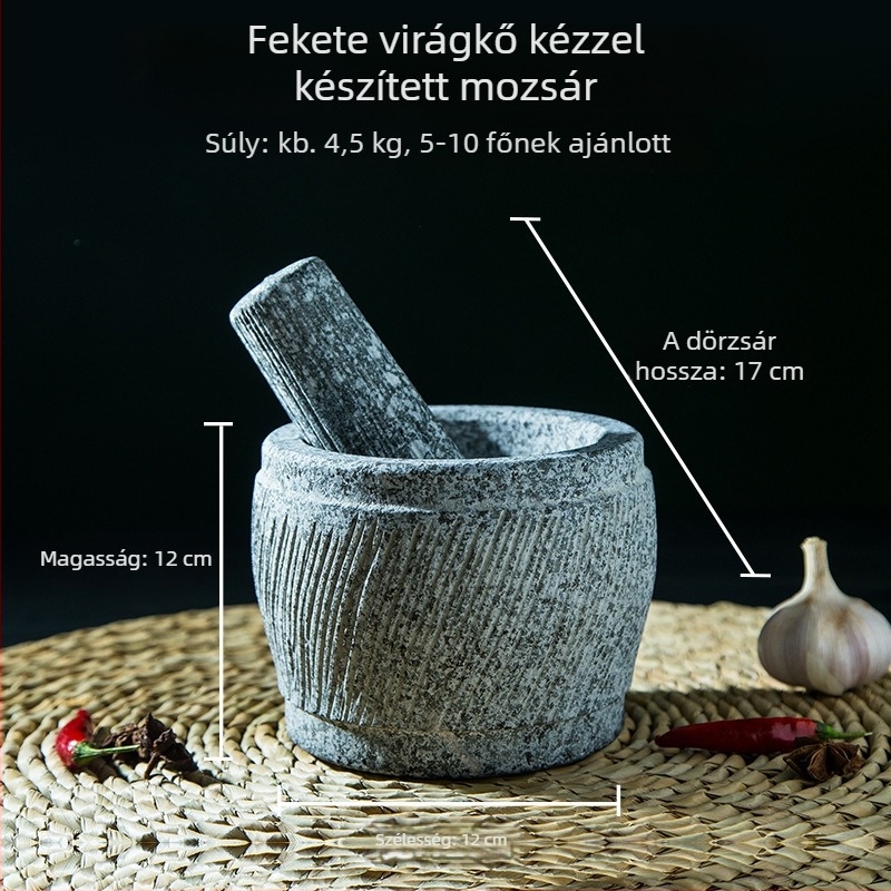 Granitból készített fokhagymaprés és mozsár, konyhai készlet