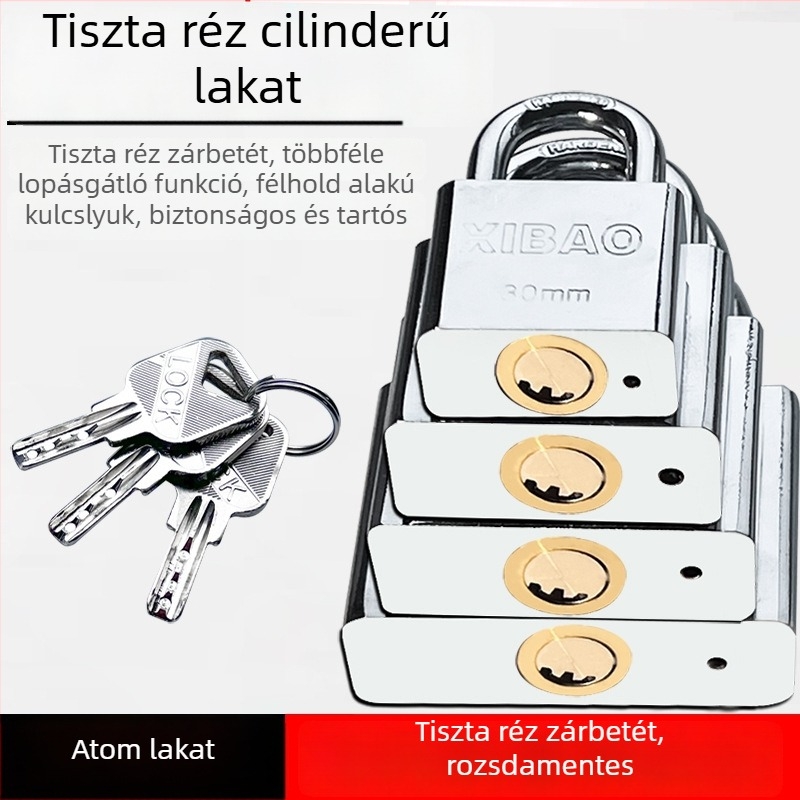 Lakat tiszta réz záróhengerral, antifurt, vízálló, betörés elleni védelemmel, raktárakhoz és ajtókhoz