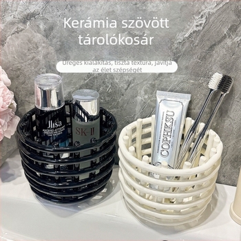 Kézzel szőtt kerámiából készült fogkefetartó és kozmetikai tároló fürdőszobához
