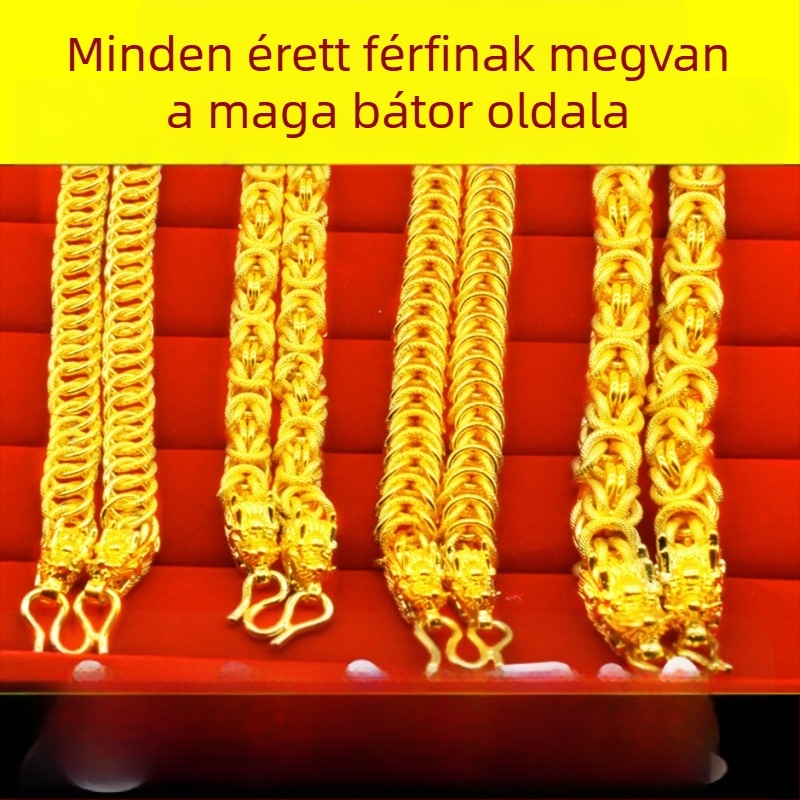 Férfi 24K aranyozott, vastag kígyó láncú nyaklánc, hossz 51–80 cm