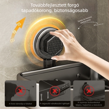 Fürdőszobai sarokpolc szívókoronggal, falra szerelhető, fúrás nélkül