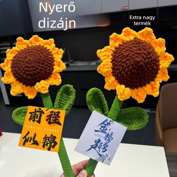 Gyapjú fonalból horgolt napraforgócsokor – ballagási ajándék