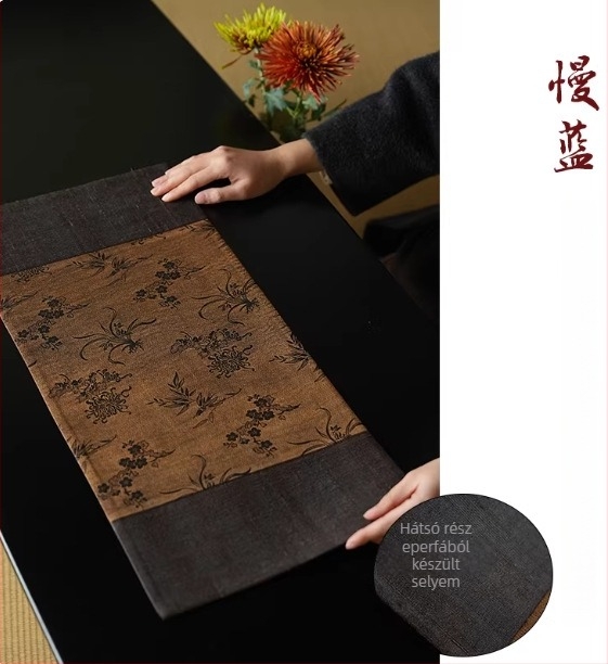 Kék selyem tea alátét egy személyre, kétoldalas, kínai stílusú, retro zen hangulatú, textile teaasztal alátét