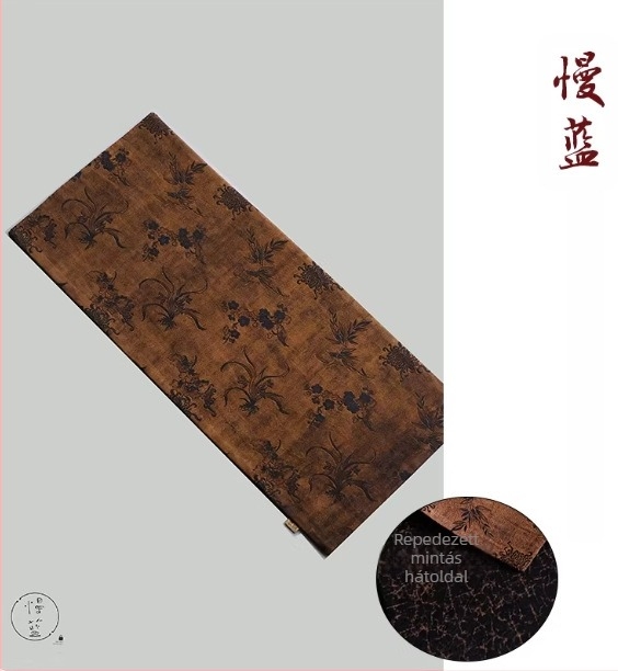 Kék selyem tea alátét egy személyre, kétoldalas, kínai stílusú, retro zen hangulatú, textile teaasztal alátét