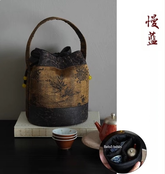Kék selyem tea alátét egy személyre, kétoldalas, kínai stílusú, retro zen hangulatú, textile teaasztal alátét