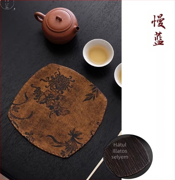 Kék selyem tea alátét egy személyre, kétoldalas, kínai stílusú, retro zen hangulatú, textile teaasztal alátét