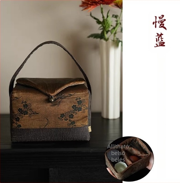 Kék selyem tea alátét egy személyre, kétoldalas, kínai stílusú, retro zen hangulatú, textile teaasztal alátét