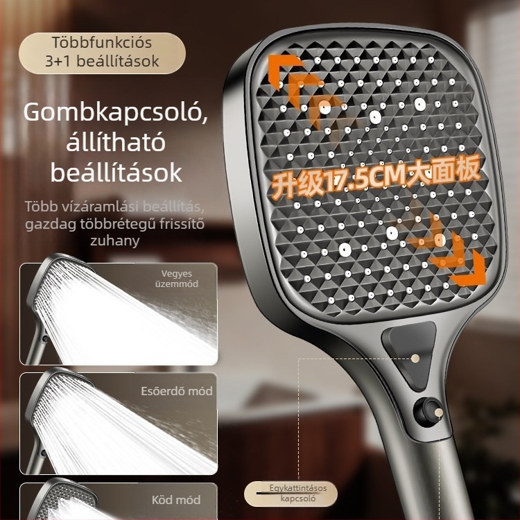 Zuhanyfej szett otthoni fürdőszobához, nagy panellel és kiemelkedő nyomással