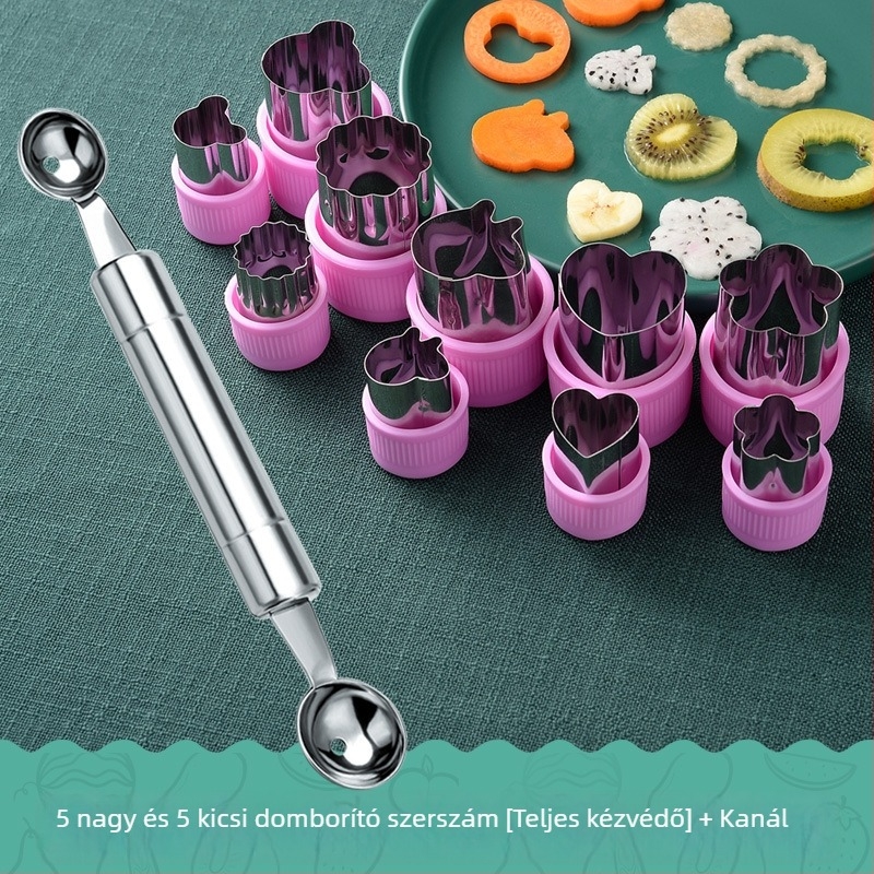 Gyümölcsforma és dinnyegolyó-készítő készlet, kreatív tálaló eszközök és faragó kés