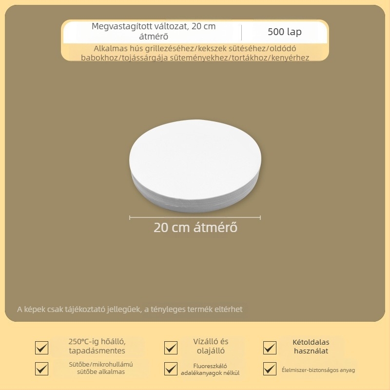 Vastag kör alakú szilikon bevonat sütőpapír, nem tapad, kétoldalas, magas hőmérsékletnek ellenálló, olajfelszívó, otthoni sütéshez.