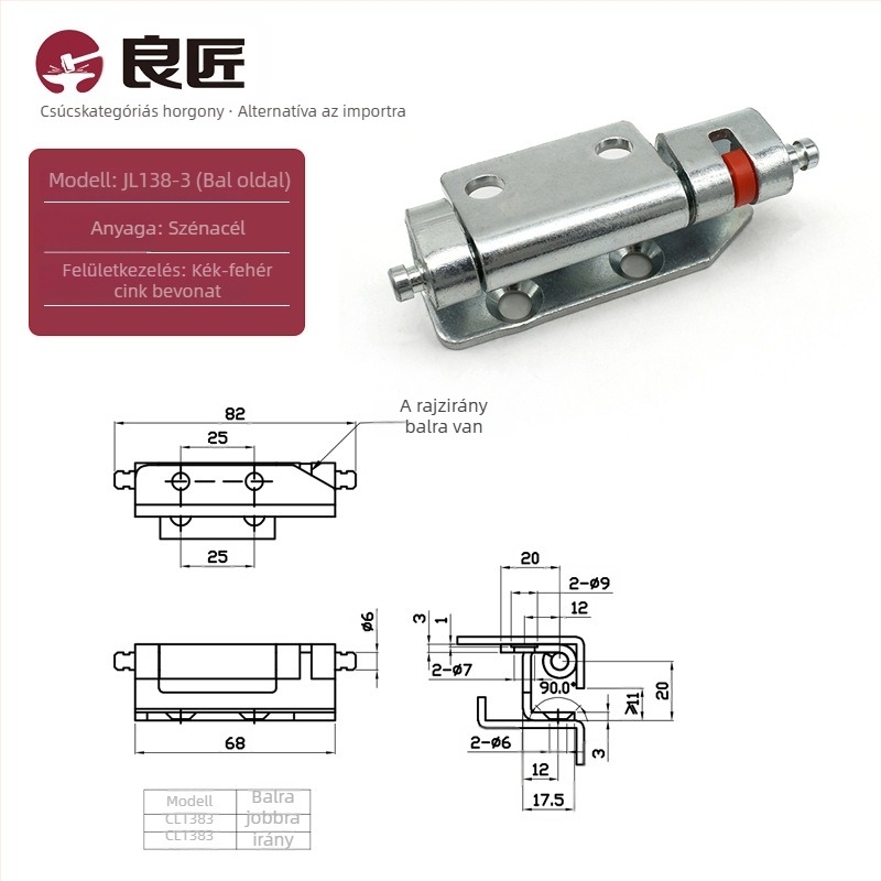 Good craftsman CL137/CL138 szekrényzsanér, rozsdamentes acél 304, polírozott felület, 3 mm vastagság, energiatároló és elosztó szekrényekhez