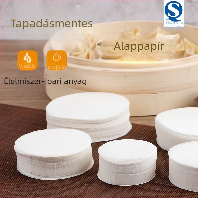 Szilikonolajos sütőpapír gőzöléshez, egyszer használatos, tapadásmentes alátét; kör- és négyzet alakú