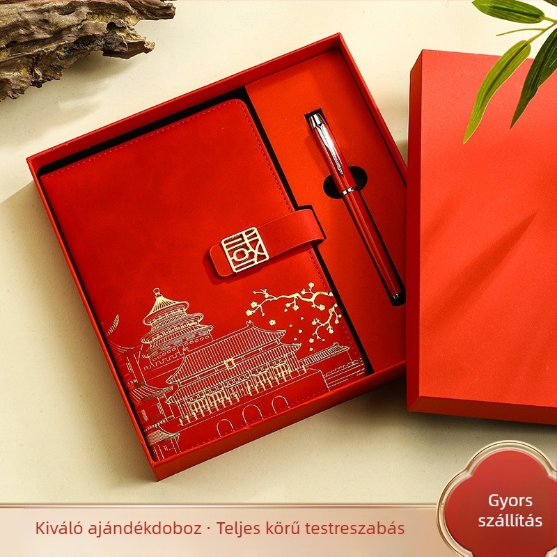 Kínai nemzeti stílusú notesz személyre szabott logóval, ajándékdobozzal és tollkészlettel irodai és üzleti ajándékokhoz