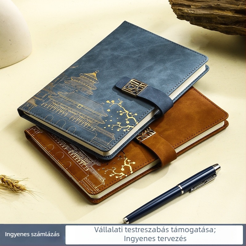 Kínai nemzeti stílusú notesz személyre szabott logóval, ajándékdobozzal és tollkészlettel irodai és üzleti ajándékokhoz
