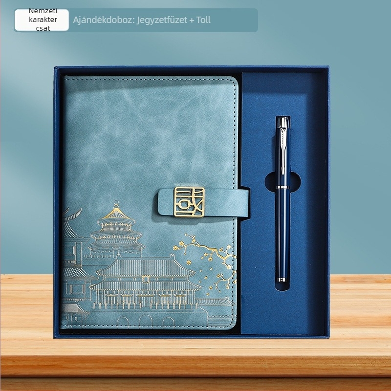 Kínai nemzeti stílusú notesz személyre szabott logóval, ajándékdobozzal és tollkészlettel irodai és üzleti ajándékokhoz