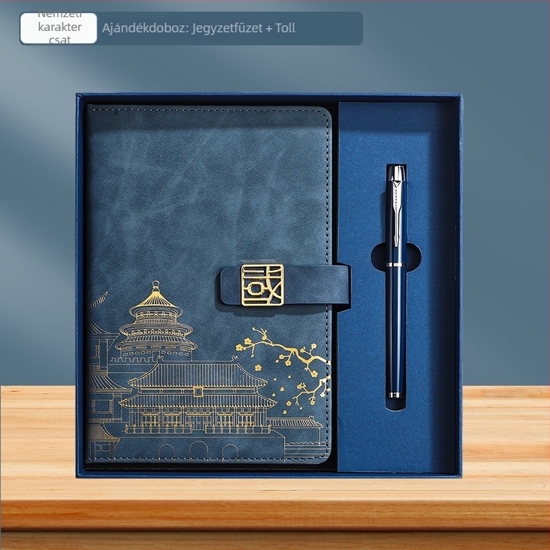 Kínai nemzeti stílusú notesz személyre szabott logóval, ajándékdobozzal és tollkészlettel irodai és üzleti ajándékokhoz