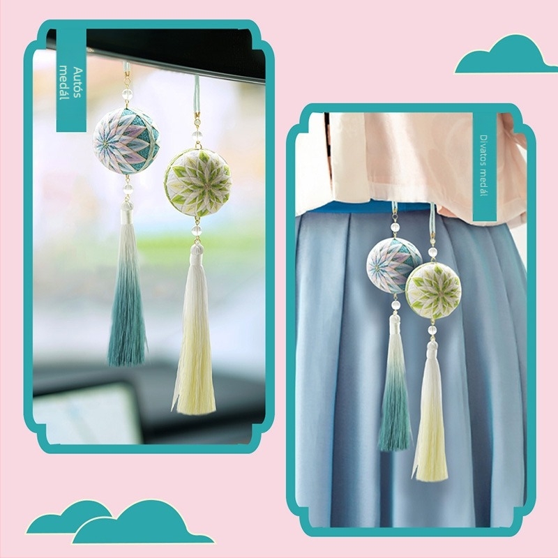 DIY Temari golyó hímzőkészlet kulcstartóval – szerencse talizmánnal, kézzel készített dísz kezdőknek