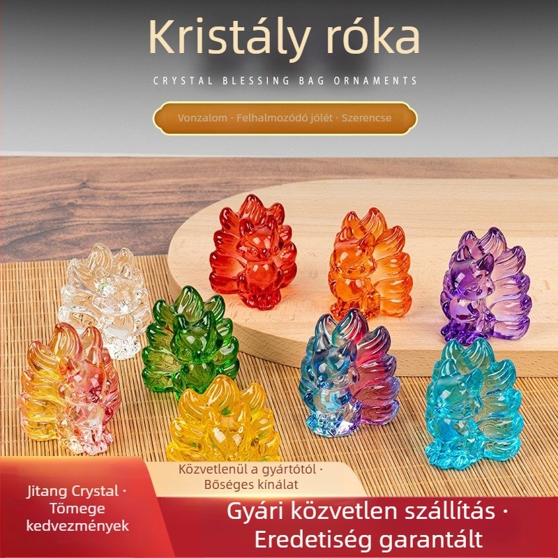 Sárga kristályból készült kilencfarkú róka üvegdísz, kínai stílusú dekoráció