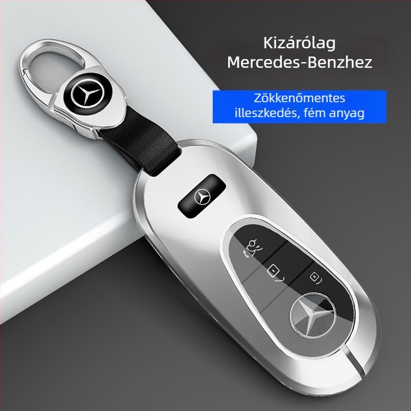 Mercedes C260L kulcstartó tok GLC300L, A200L, GLA200, E300L és C200L-hoz, fém burkolattal és csattal