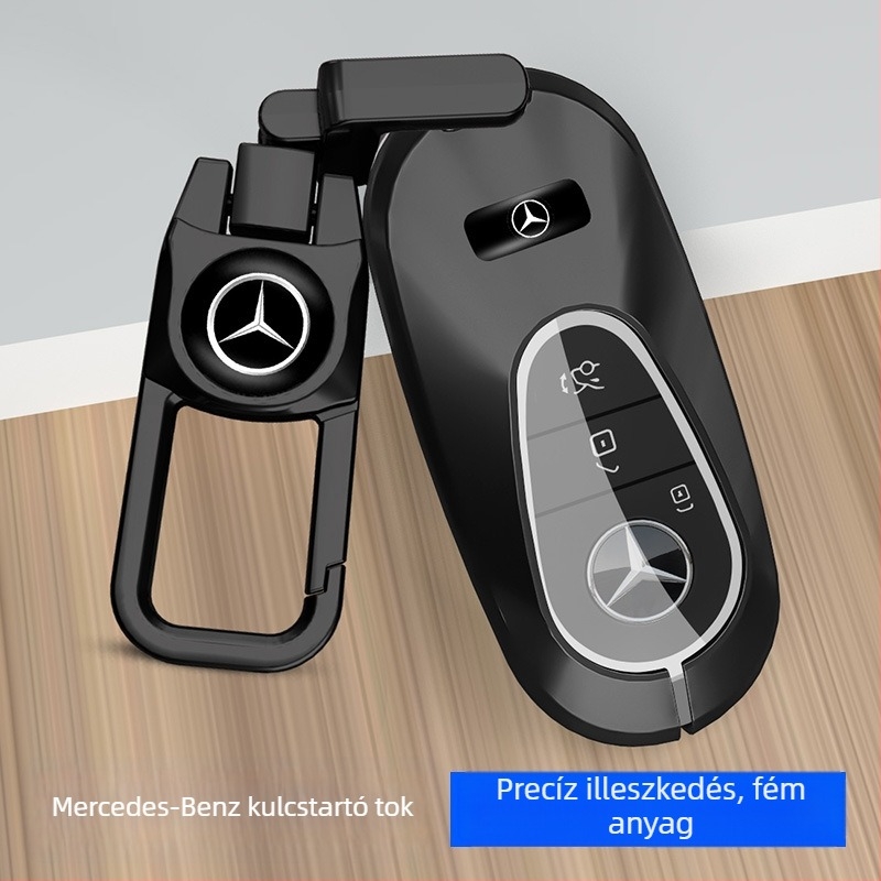 Mercedes C260L kulcstartó tok GLC300L, A200L, GLA200, E300L és C200L-hoz, fém burkolattal és csattal