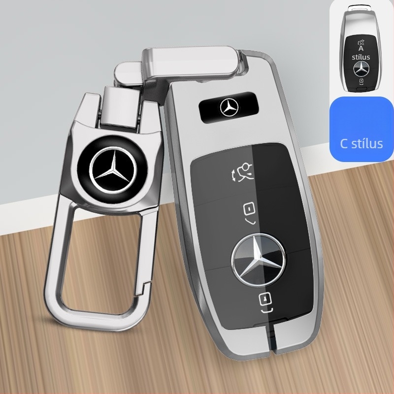 Mercedes C260L kulcstartó tok GLC300L, A200L, GLA200, E300L és C200L-hoz, fém burkolattal és csattal