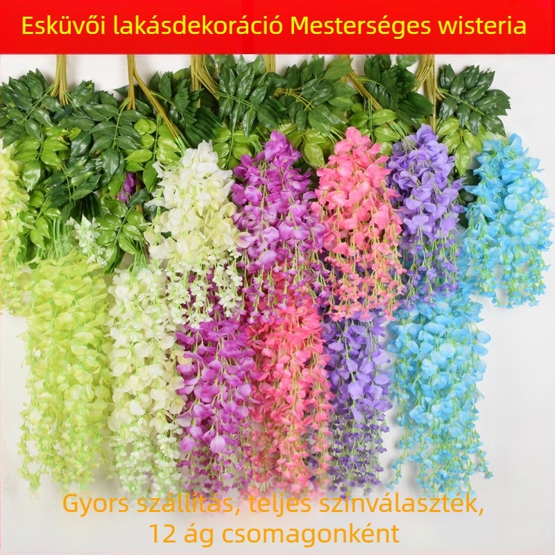 Mesterséges lila virágok esküvői dekorációhoz — függő szálakból álló selyemvirágok, 100 cm