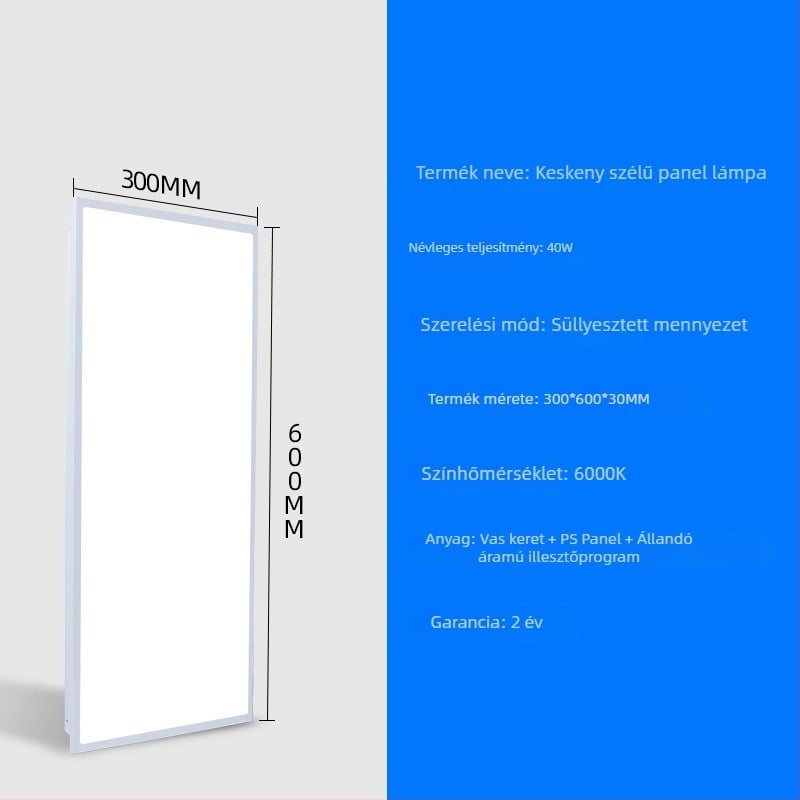 LED síkpanel lámpa 600x600 keskeny keretű alumínium panel fény anti-glare 300x600 magas fényerő