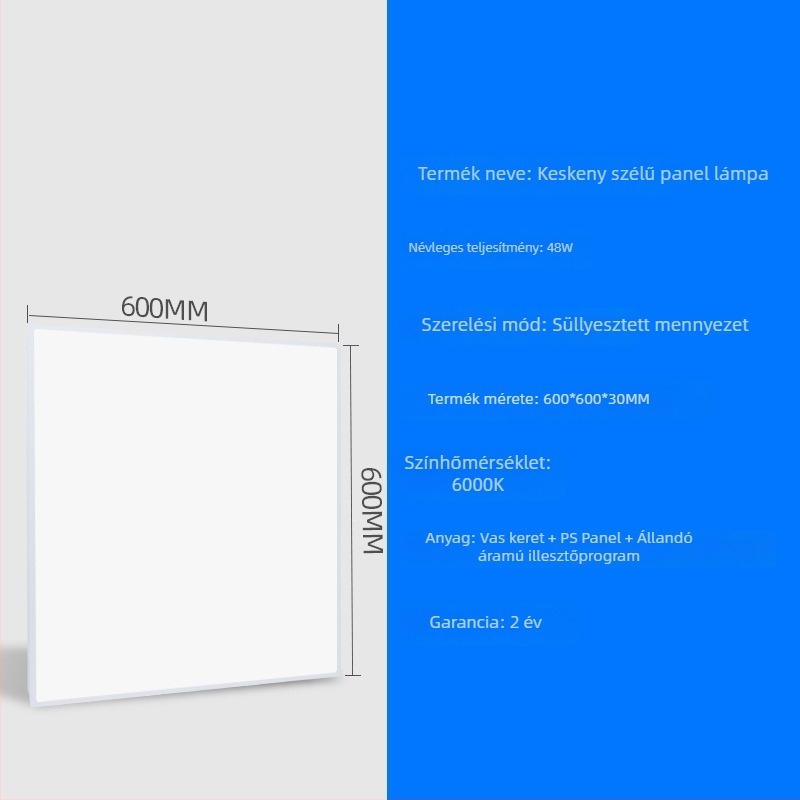 LED síkpanel lámpa 600x600 keskeny keretű alumínium panel fény anti-glare 300x600 magas fényerő