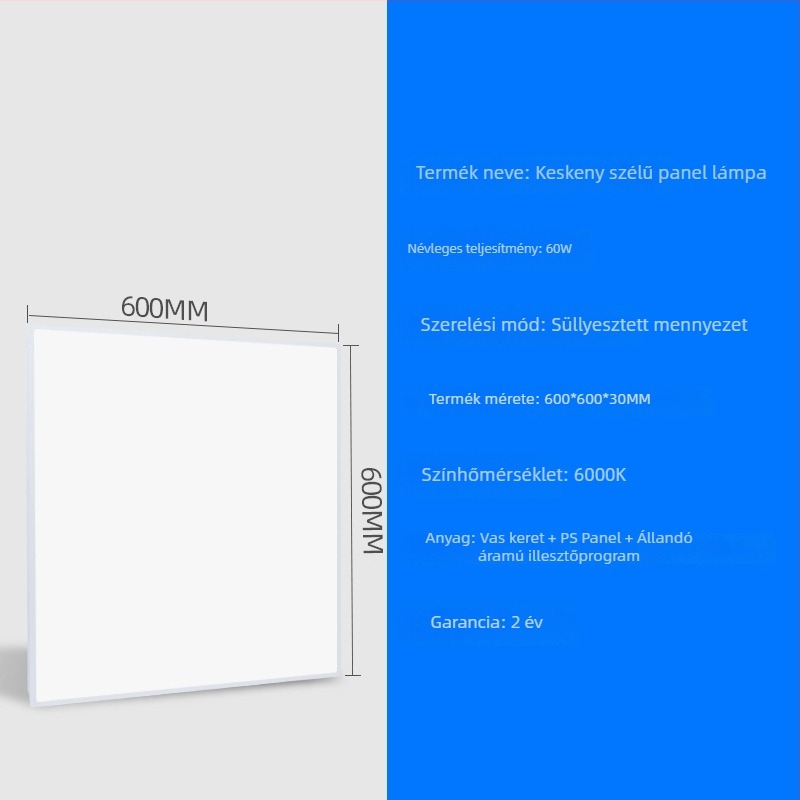 LED síkpanel lámpa 600x600 keskeny keretű alumínium panel fény anti-glare 300x600 magas fényerő